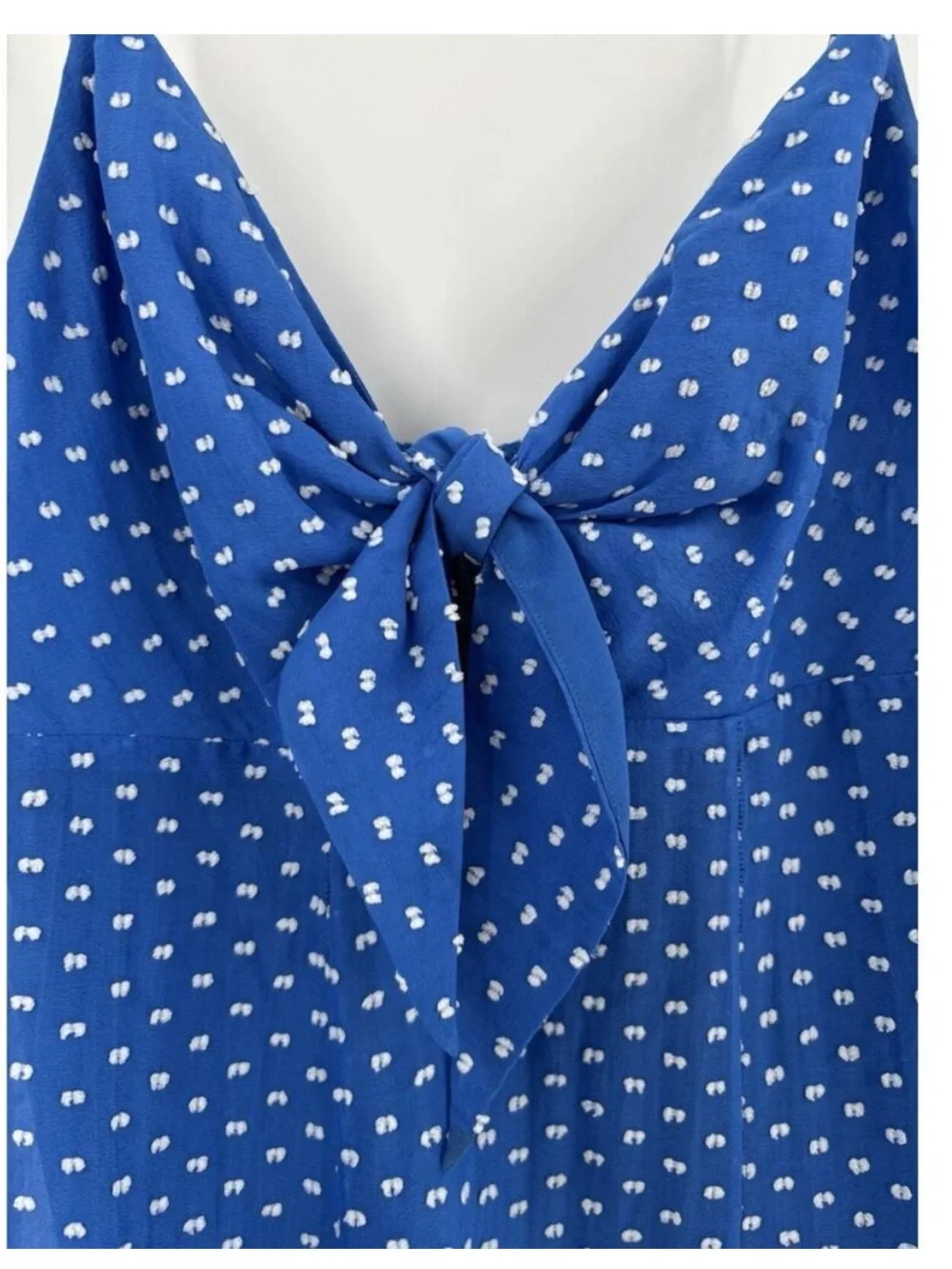 Alice + Olivia Roe Dress Womens 2 Blue White Polka Dot Silk Blend Sleeveless Tie - Picture 3 of 10